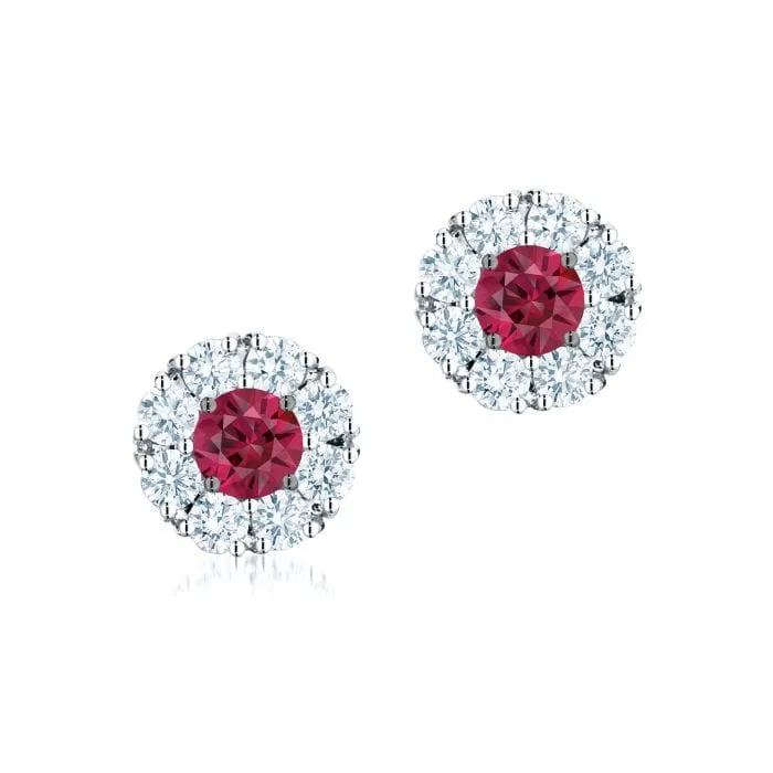 Birks 18K White Gold Diamond Ruby Cluster Stud Earrings