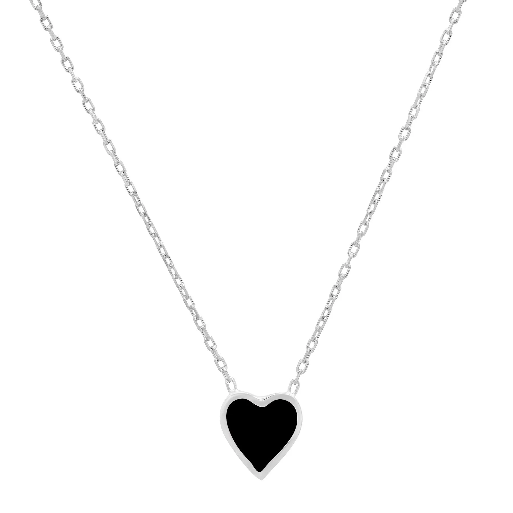 BLACK HEART ENAMEL NECKLACE, SILVER