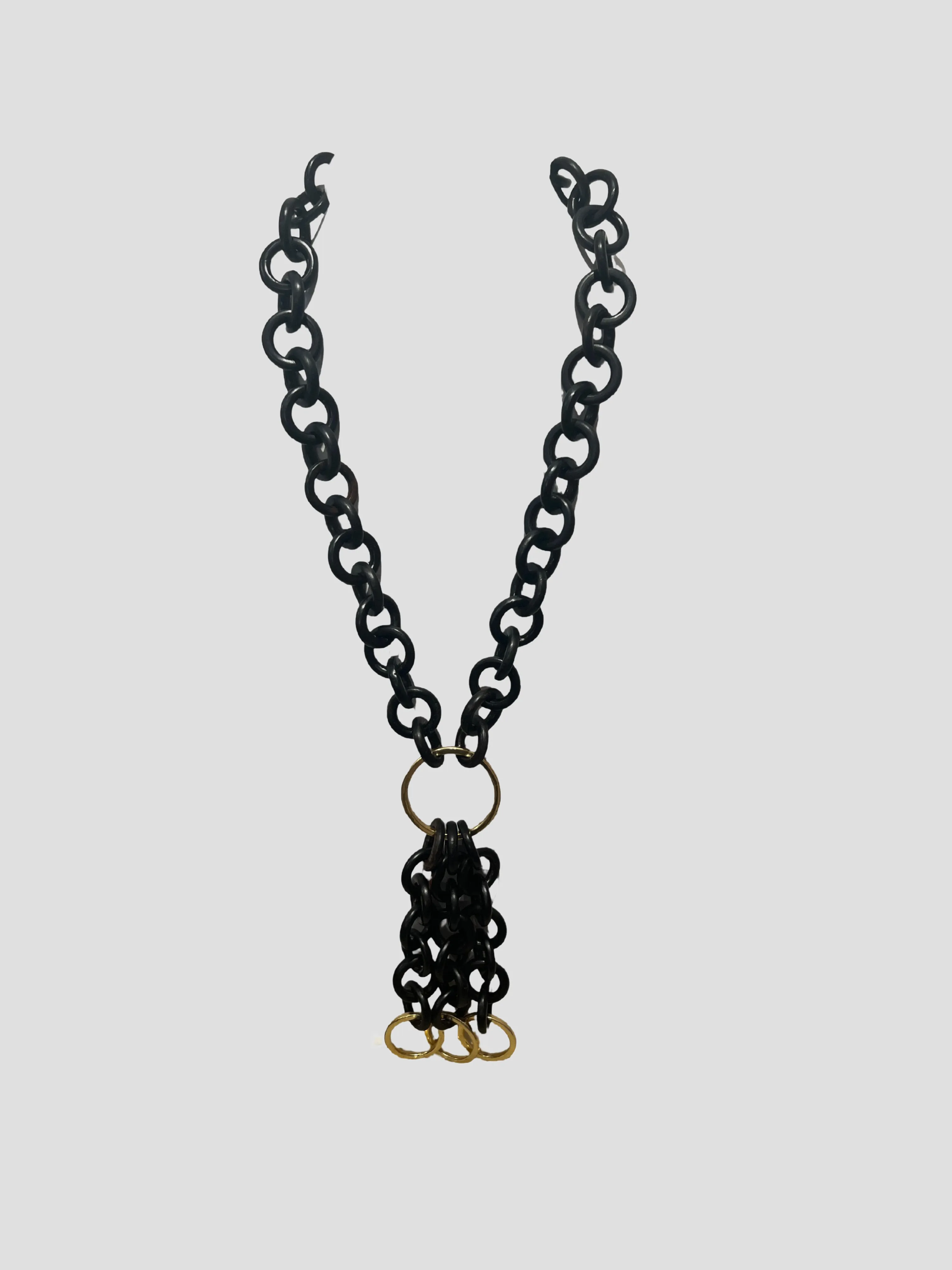 Black Wood Necklace with Three Vermeil Gold Rings