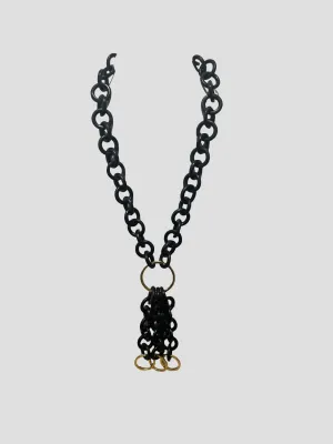 Black Wood Necklace with Three Vermeil Gold Rings