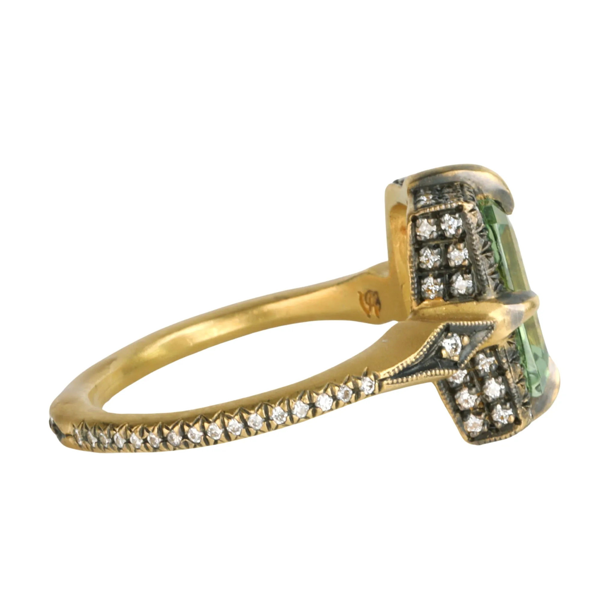 Blackened 22K Gold & Diamond "Venus" Ring with Faceted Mint Green Tourmaline