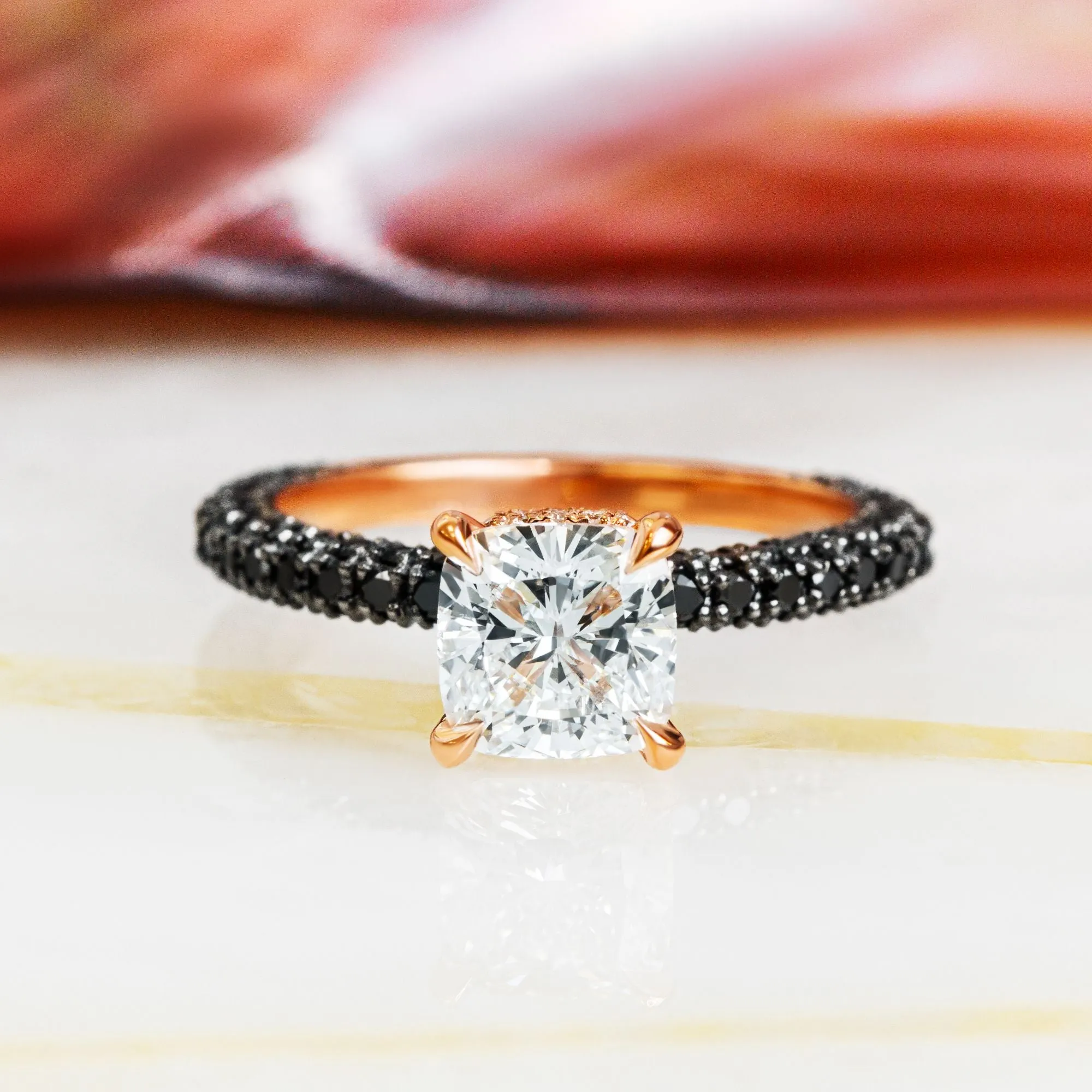 Blanchett White & Black Diamonds Cushion Cut Engagement Ring