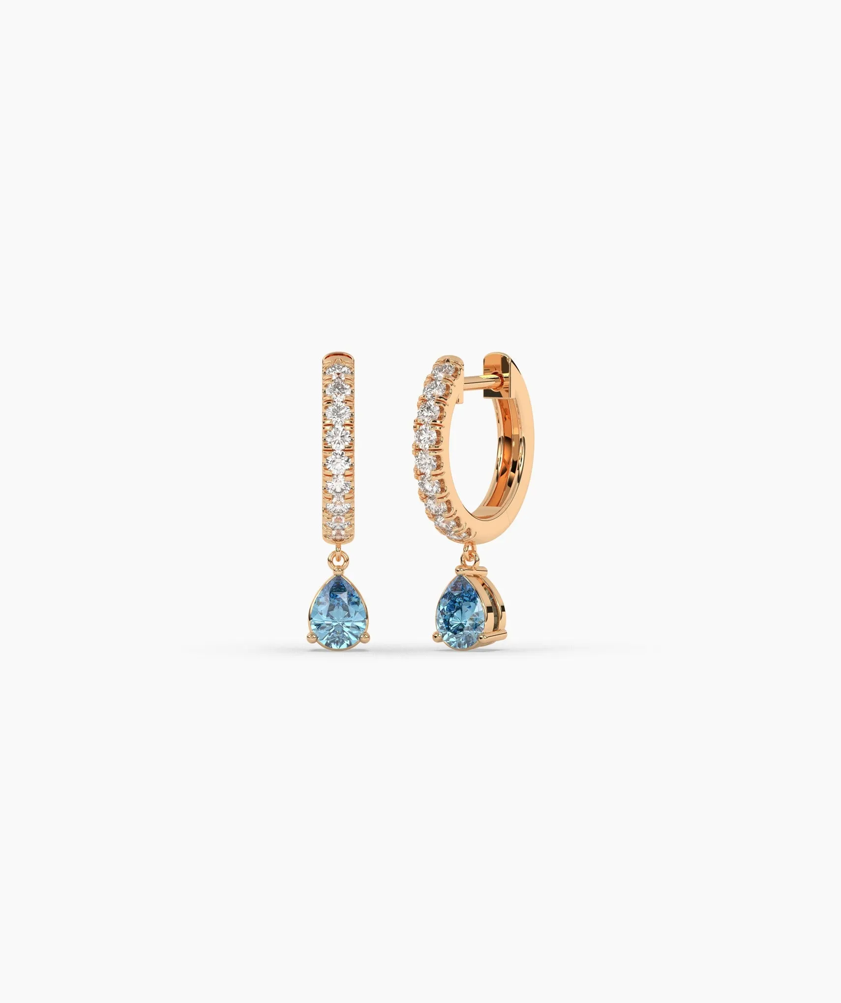 Blue Diamond Drop Hoop Earrings