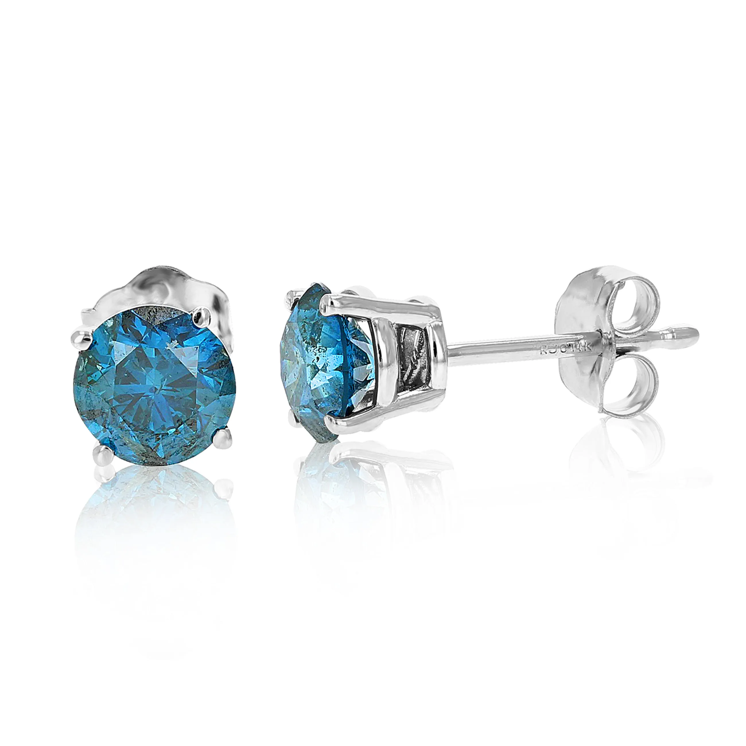 Blue Diamond Stud Earrings in 14K Gold