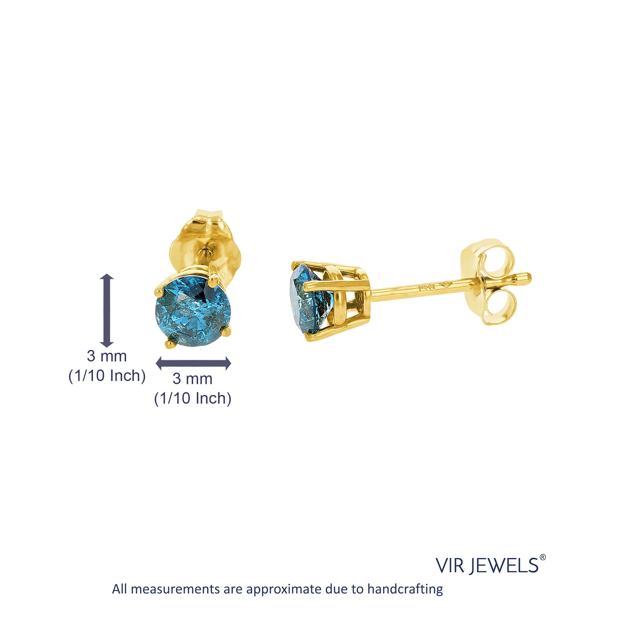 Blue Diamond Stud Earrings in 14K Gold