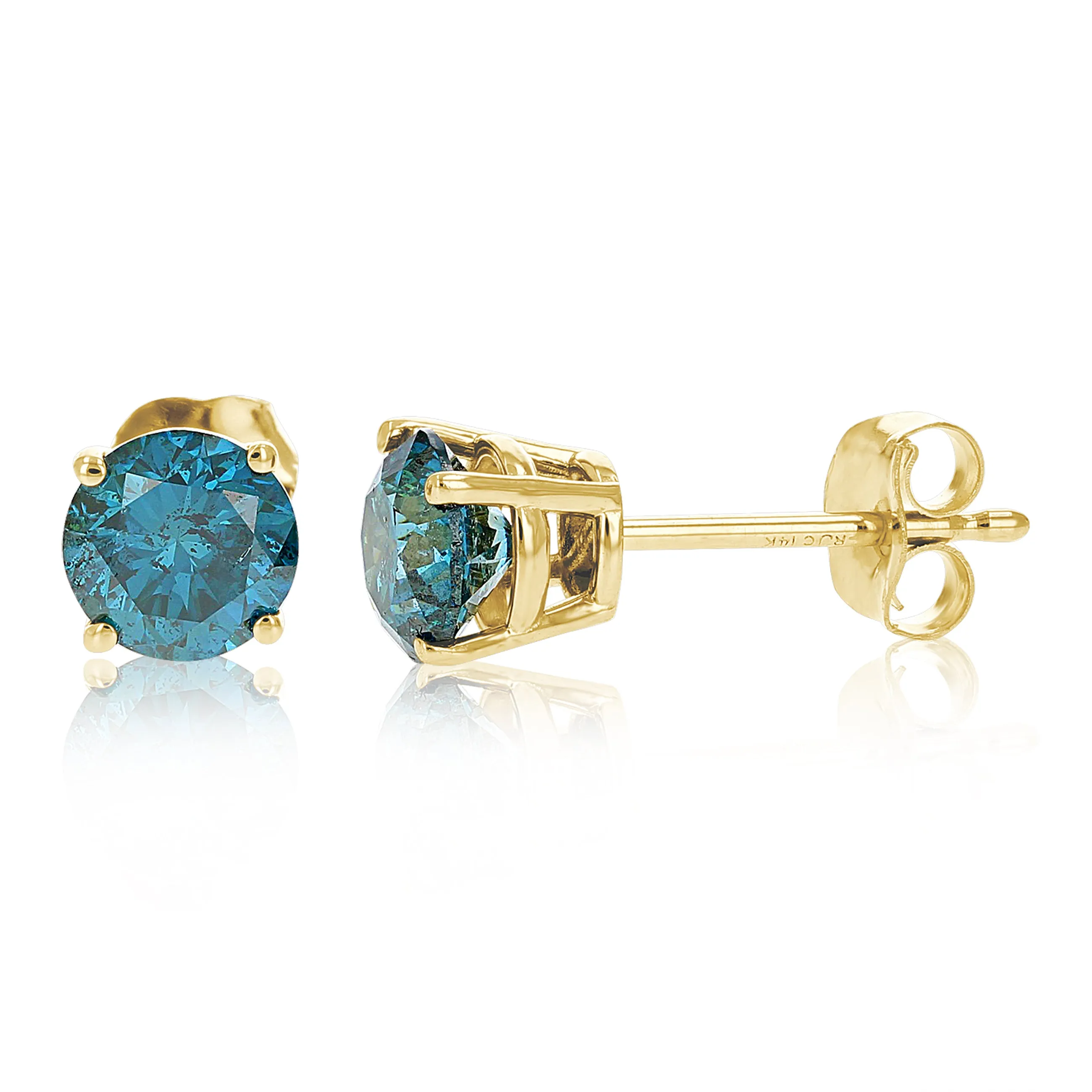 Blue Diamond Stud Earrings in 14K Gold
