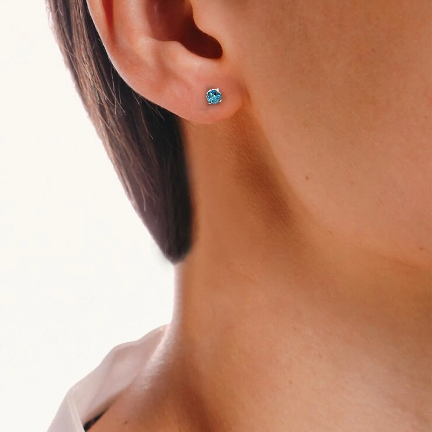 Blue Diamond Stud Earrings in 14K Gold