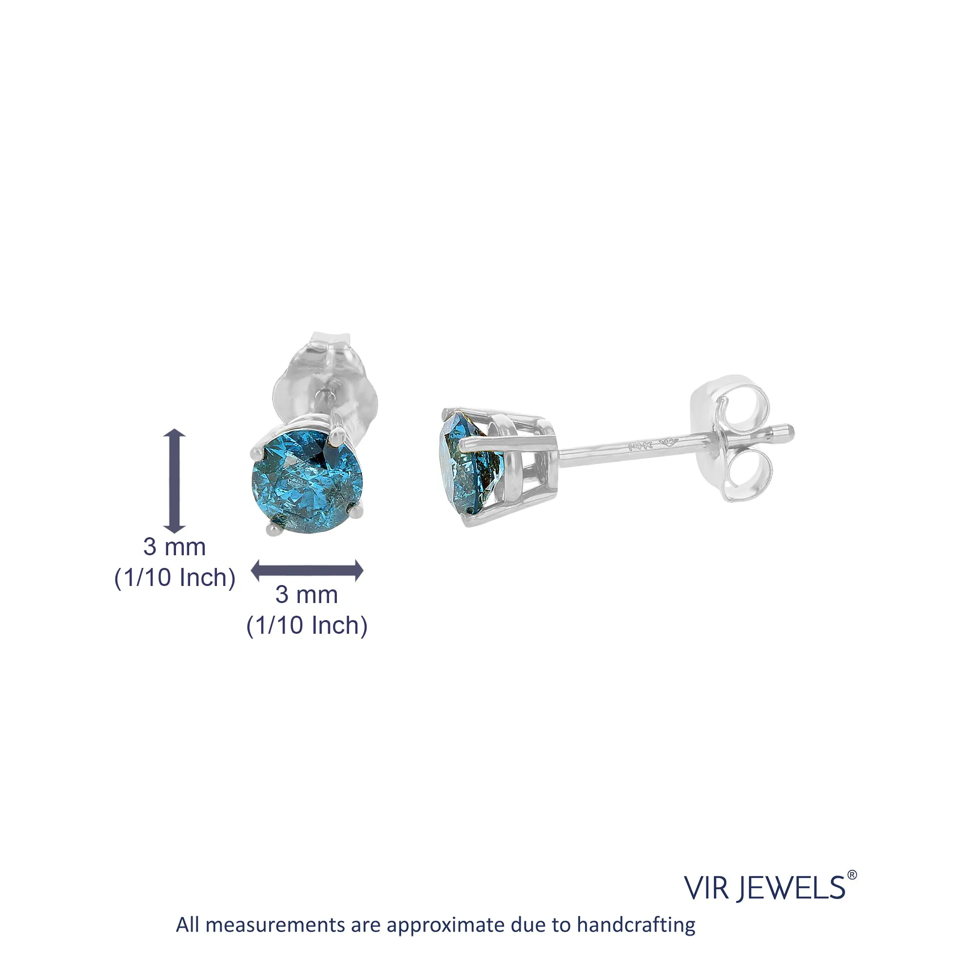Blue Diamond Stud Earrings in 14K Gold