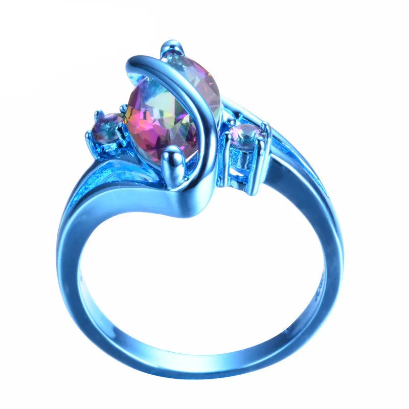 Blue Gold Mystic Rainbow Zircon Ring