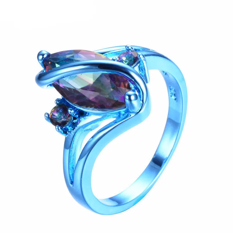 Blue Gold Mystic Rainbow Zircon Ring