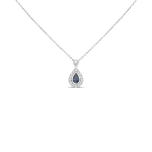 Blue Pear Shaped 18Kt White Gold Sapphire Halo Pendant Necklace