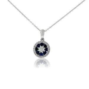 Blue Sapphire & Diamond Halo Pendant