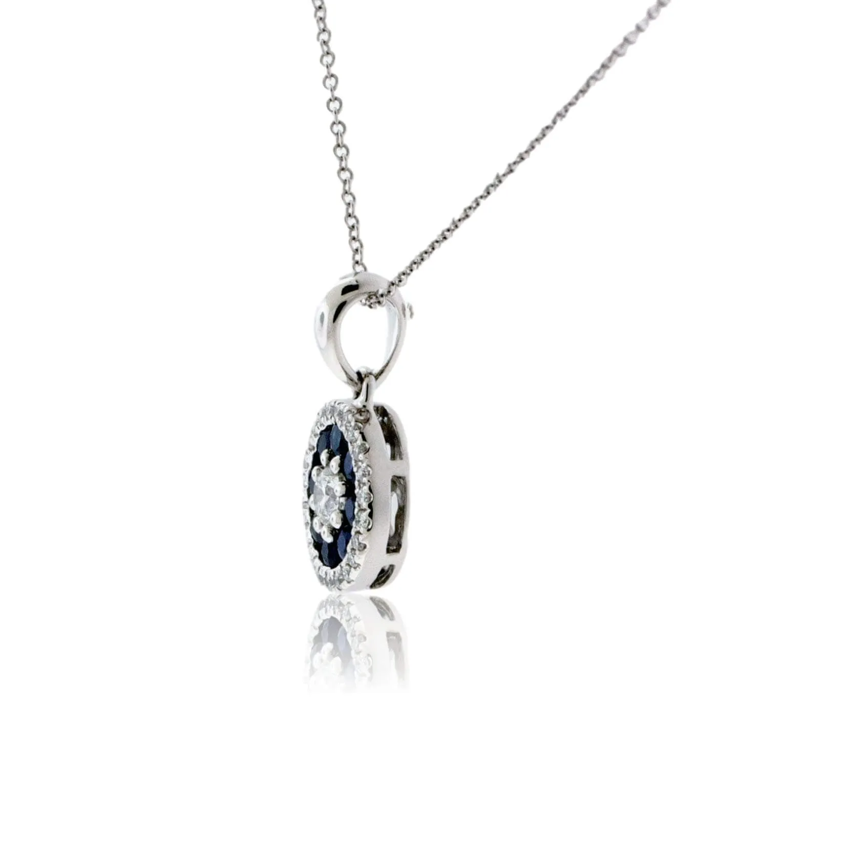 Blue Sapphire & Diamond Halo Pendant