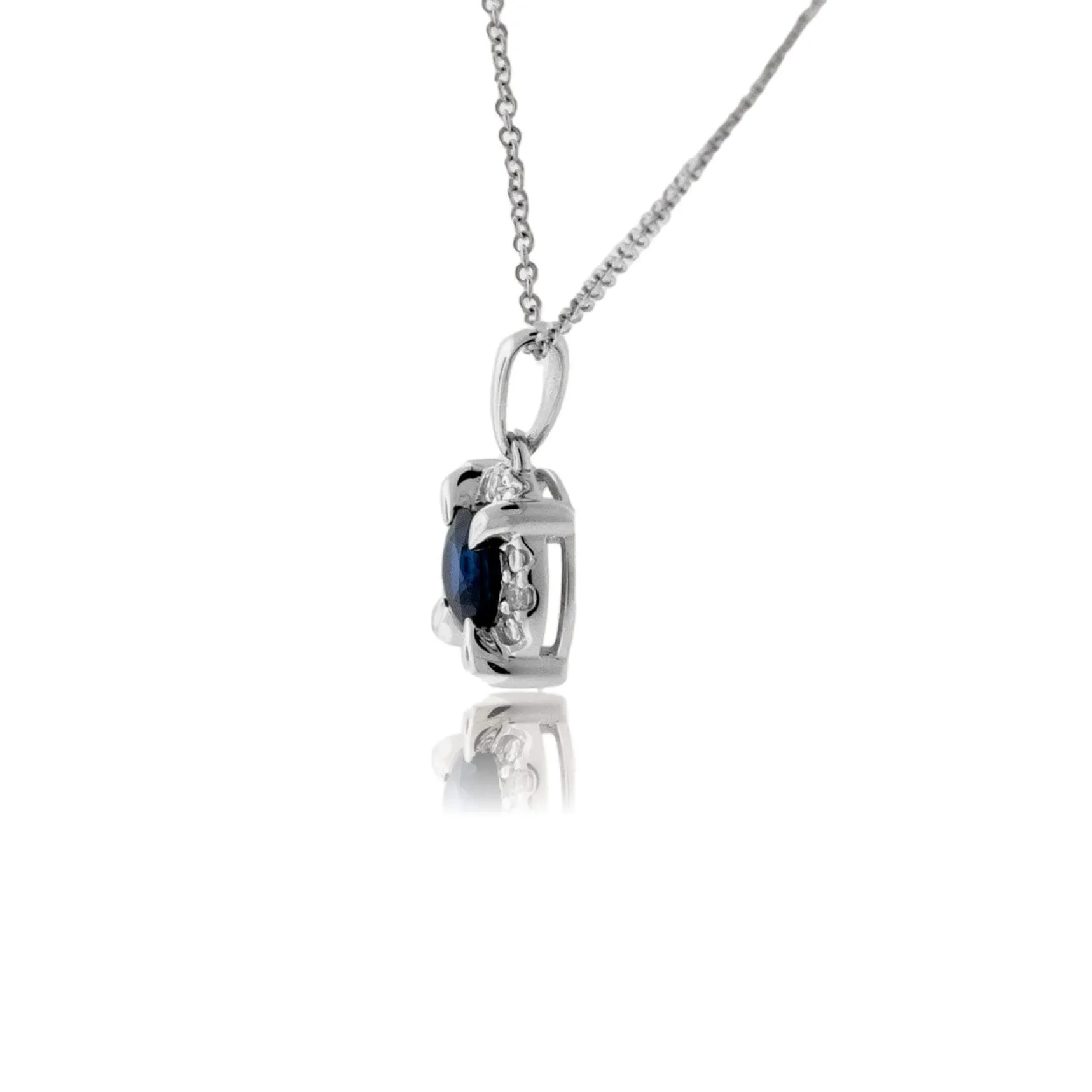 Blue Sapphire & Diamond Halo Pendant