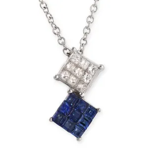 Blue Sapphire & Diamond Stack Pendant Necklace In 18k White Gold