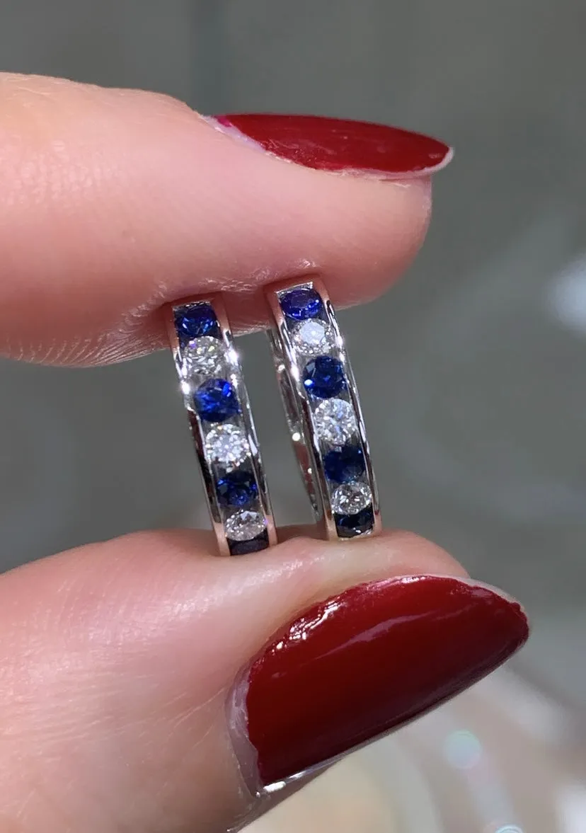 Blue Sapphire and Diamond Huggies