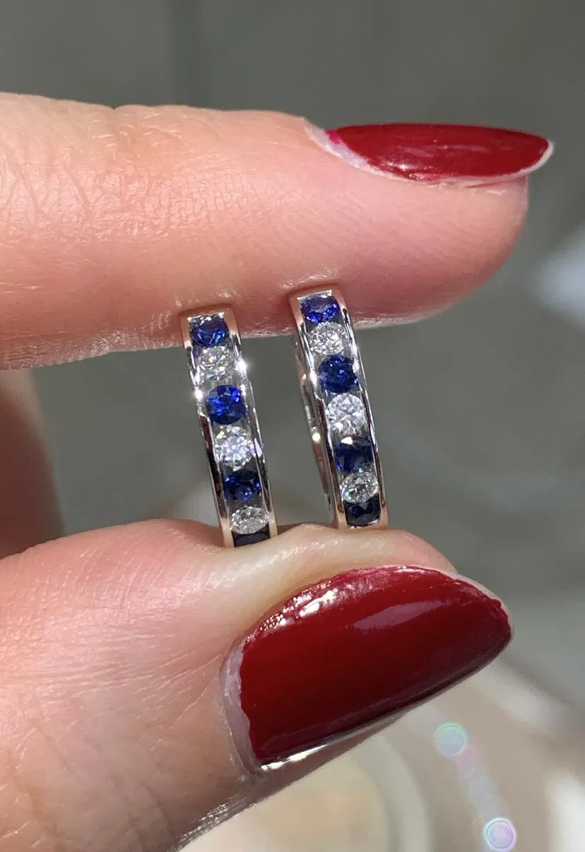 Blue Sapphire and Diamond Huggies