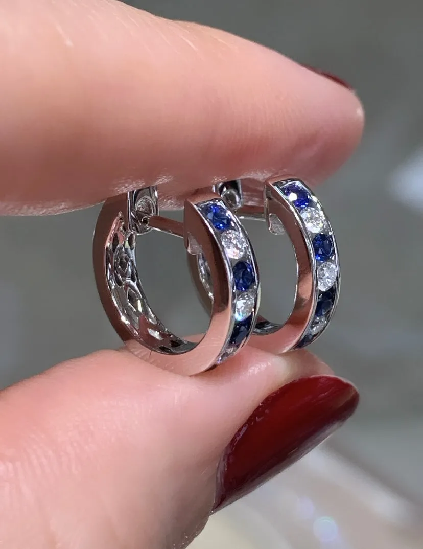 Blue Sapphire and Diamond Huggies