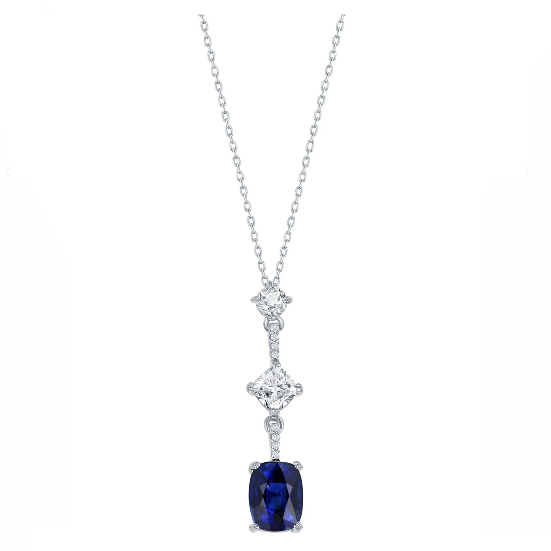 Blue Sapphire Drop Line Necklace
