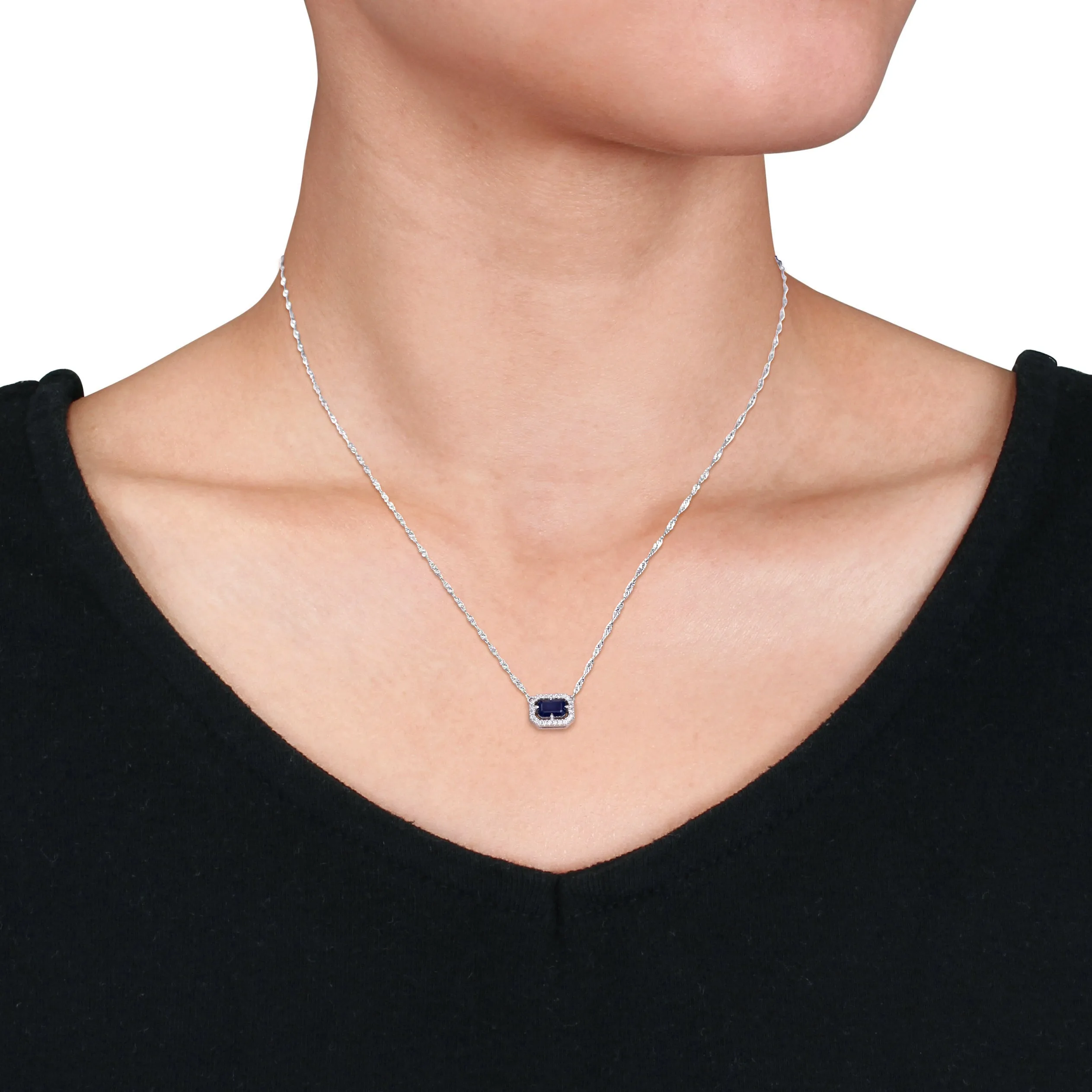 Blue Sapphire Halo Station Necklace