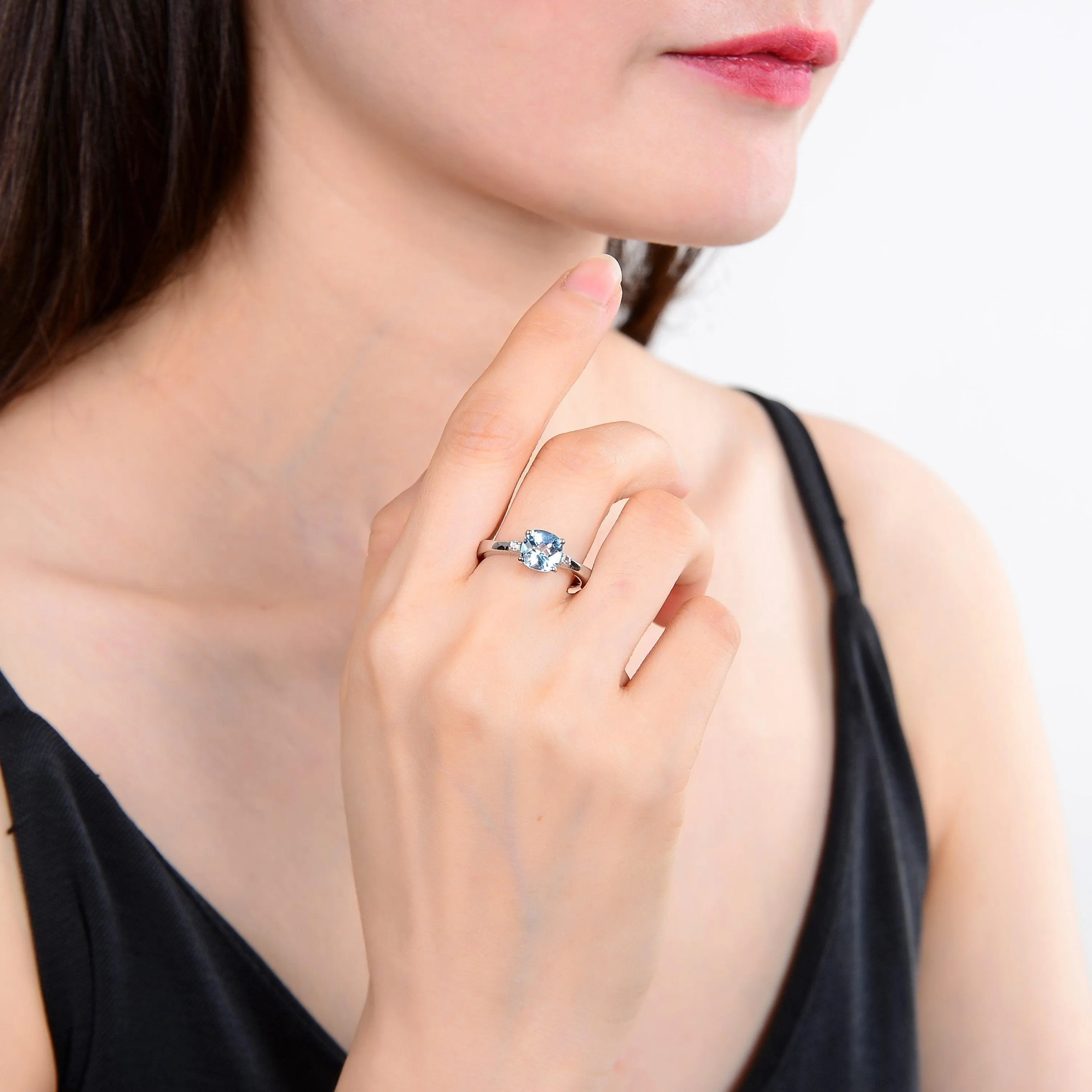 Blue Topaz Thick Band Cushion Ring
