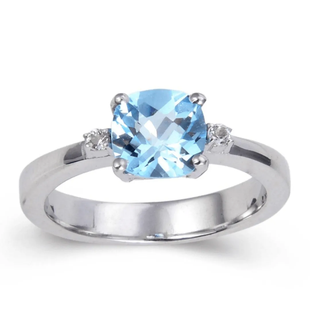 Blue Topaz Thick Band Cushion Ring