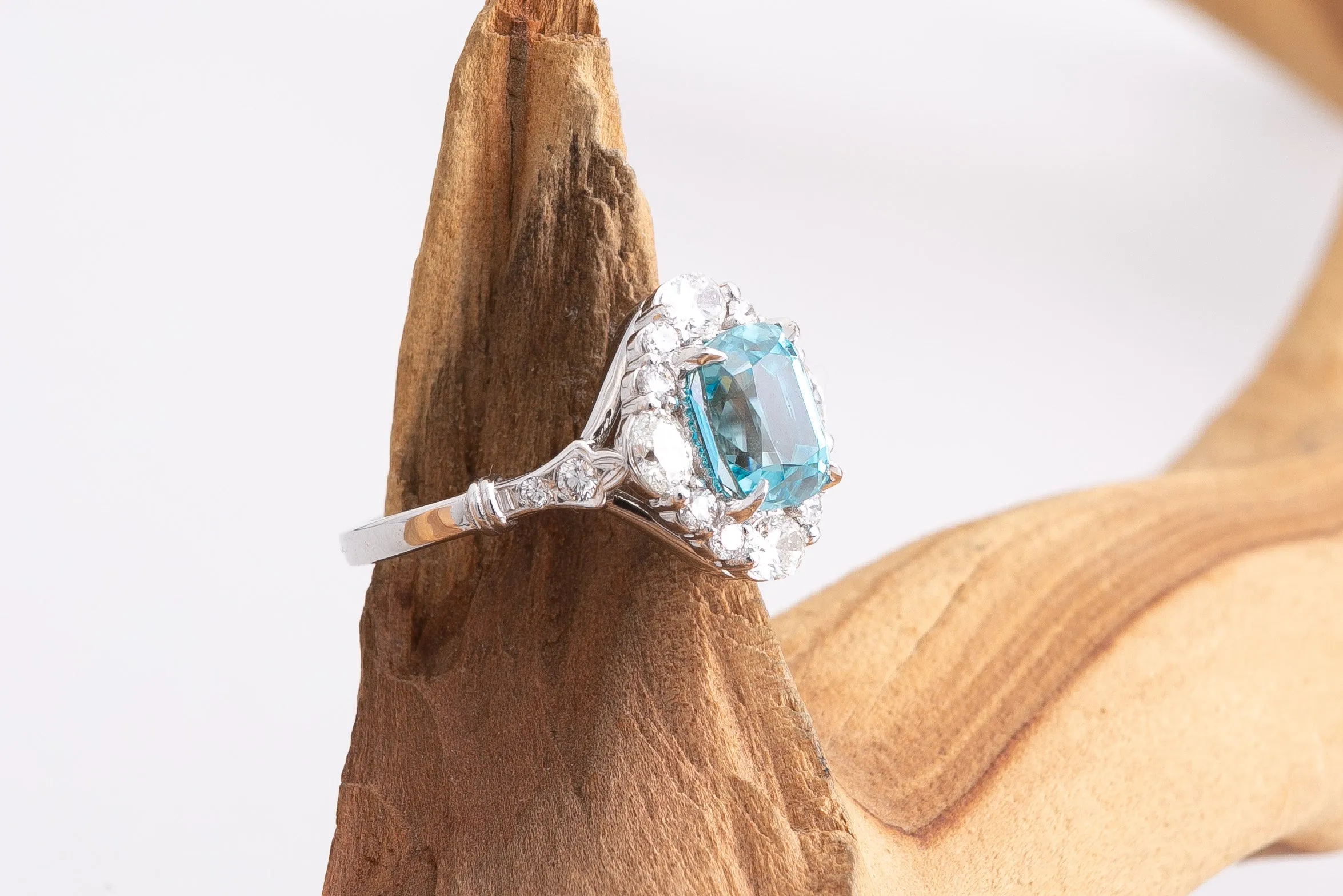 Blue Zircon & Diamond Ring
