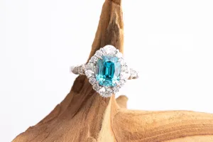 Blue Zircon & Diamond Ring