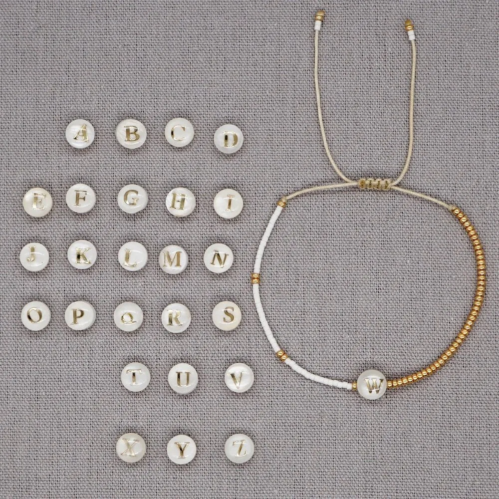 Boho White & Gold Beaded Letter Initial Beaded Bracelets