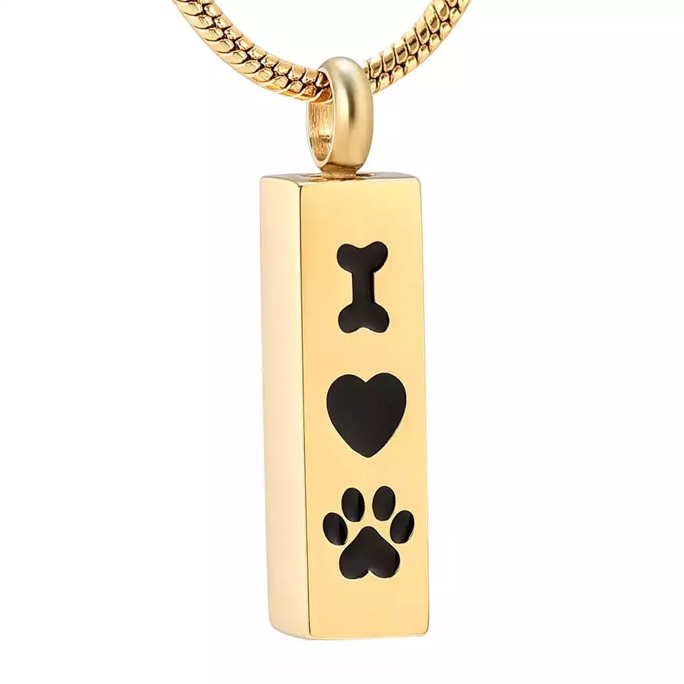 Bone Heart Paw Dog Cremation Necklace