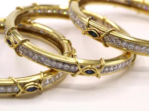 Boris Lebeau Set of 3 Diamond Sapphire 18 Karat Gold Bangle Bracelets