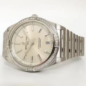 Breitling Chronomat Automatic 36 Silver Dial Factory Diamond Bezel Steel A10380