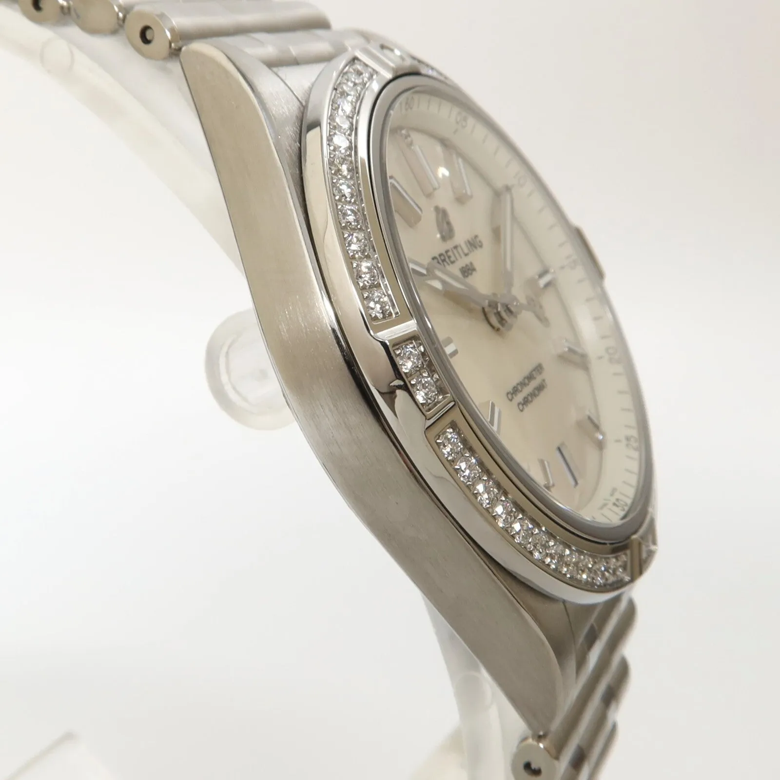 Breitling Chronomat Automatic 36 Silver Dial Factory Diamond Bezel Steel A10380