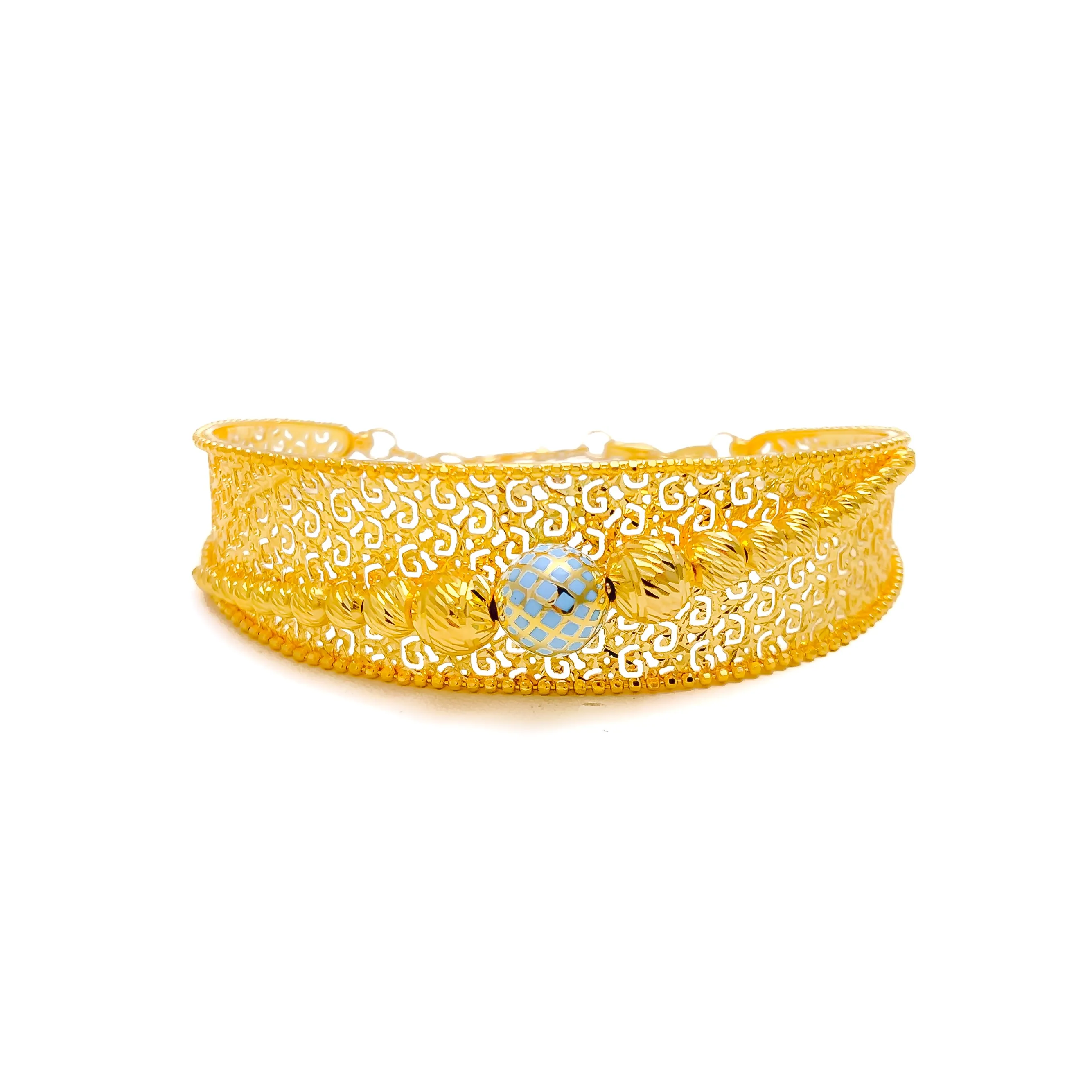 Bright Luminous Signature 21K Gold Bangle Bracelet