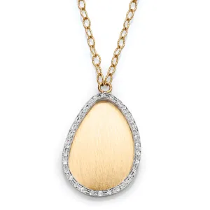 Brushed Pear-Shape Gold Plate Pendant Necklace