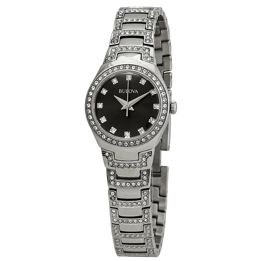 Bulova Crystal Black Dial Stainless Steel Ladies Watch 96L170