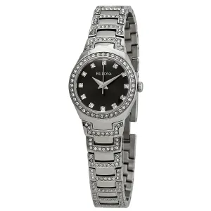 Bulova Crystal Black Dial Stainless Steel Ladies Watch 96L170