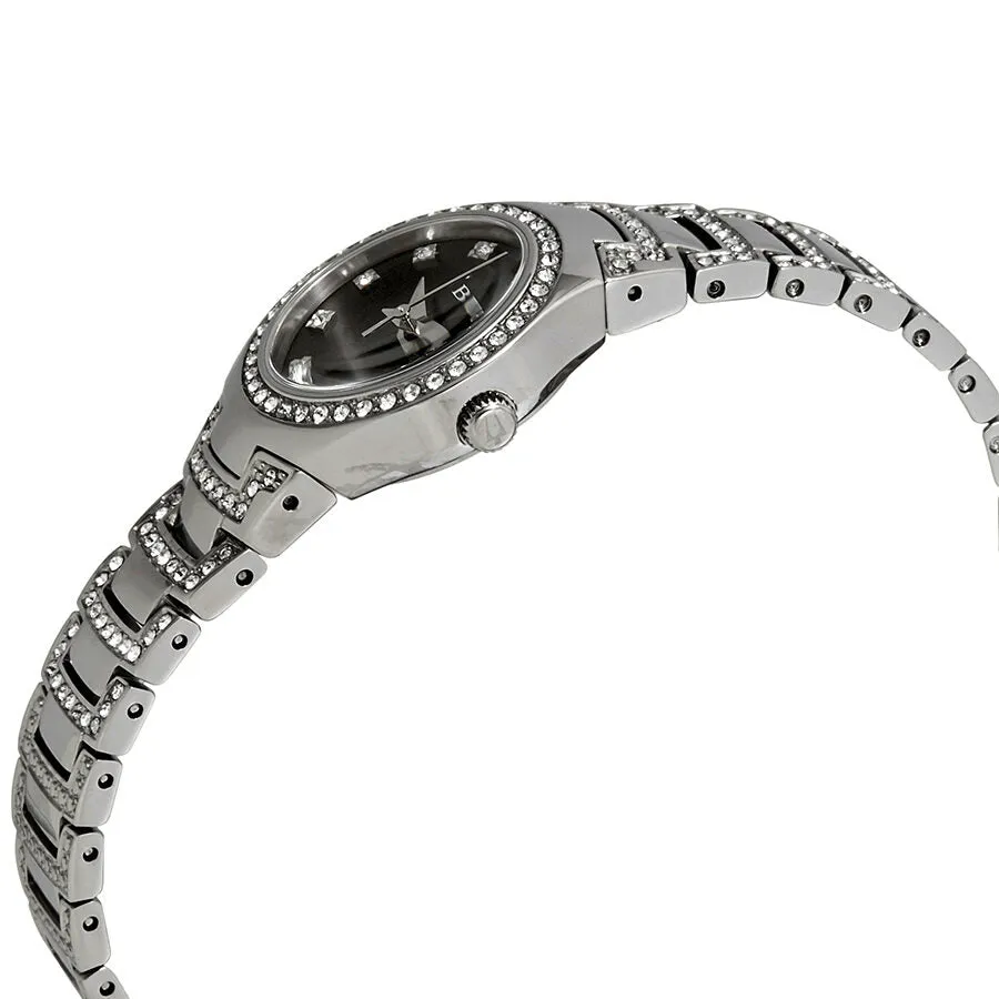 Bulova Crystal Black Dial Stainless Steel Ladies Watch 96L170