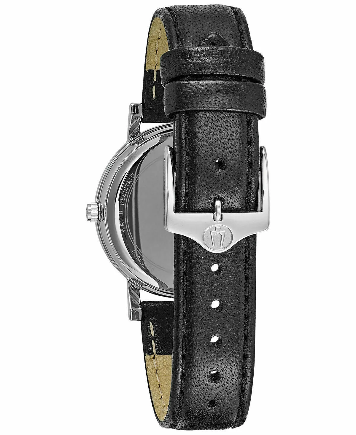 Bulova Crystal Quartz Black Dial Black Leather Ladies Watch 96L246