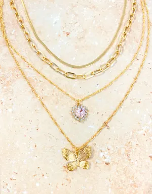 Butterfly & Heart Charm Necklace Set