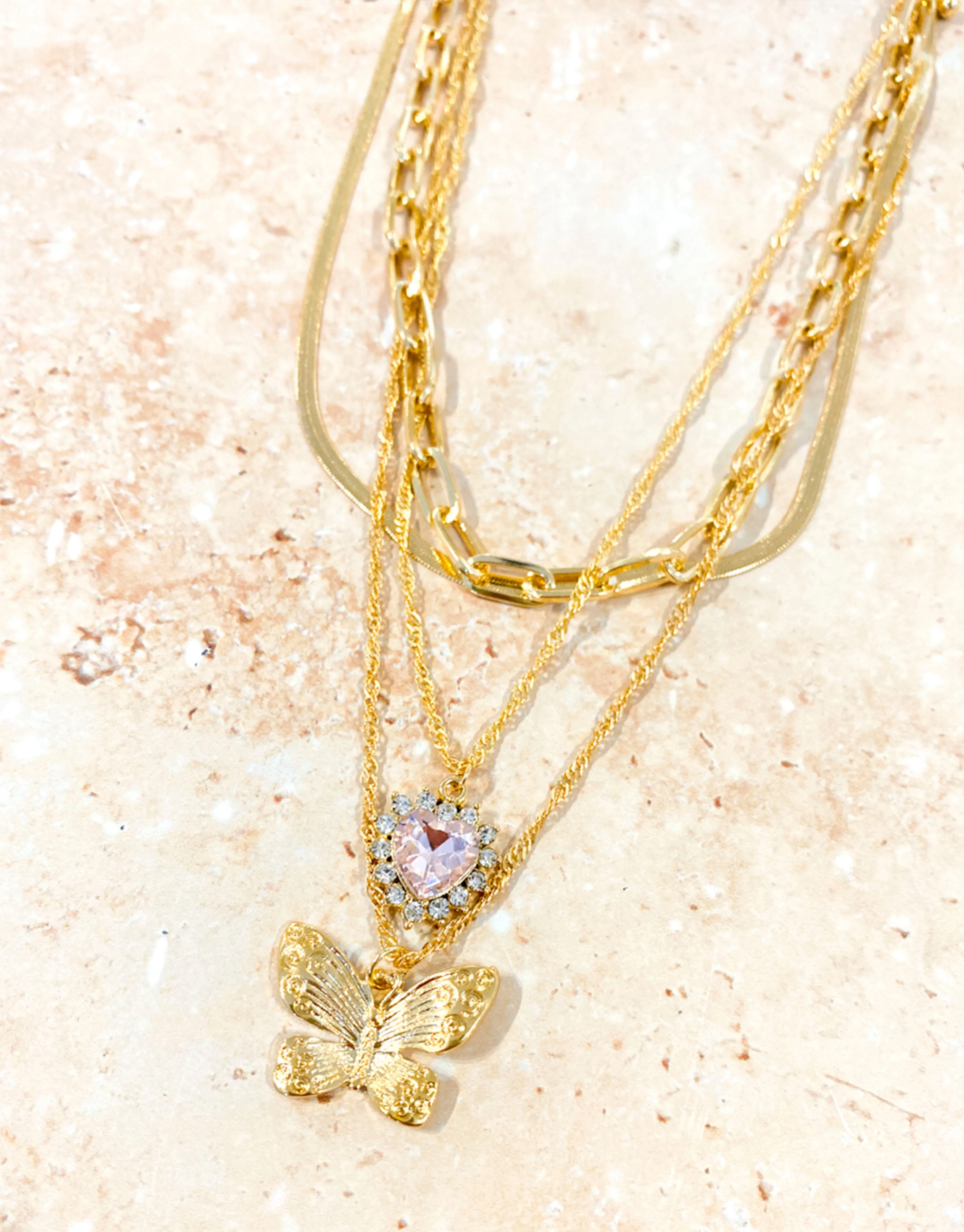 Butterfly & Heart Charm Necklace Set