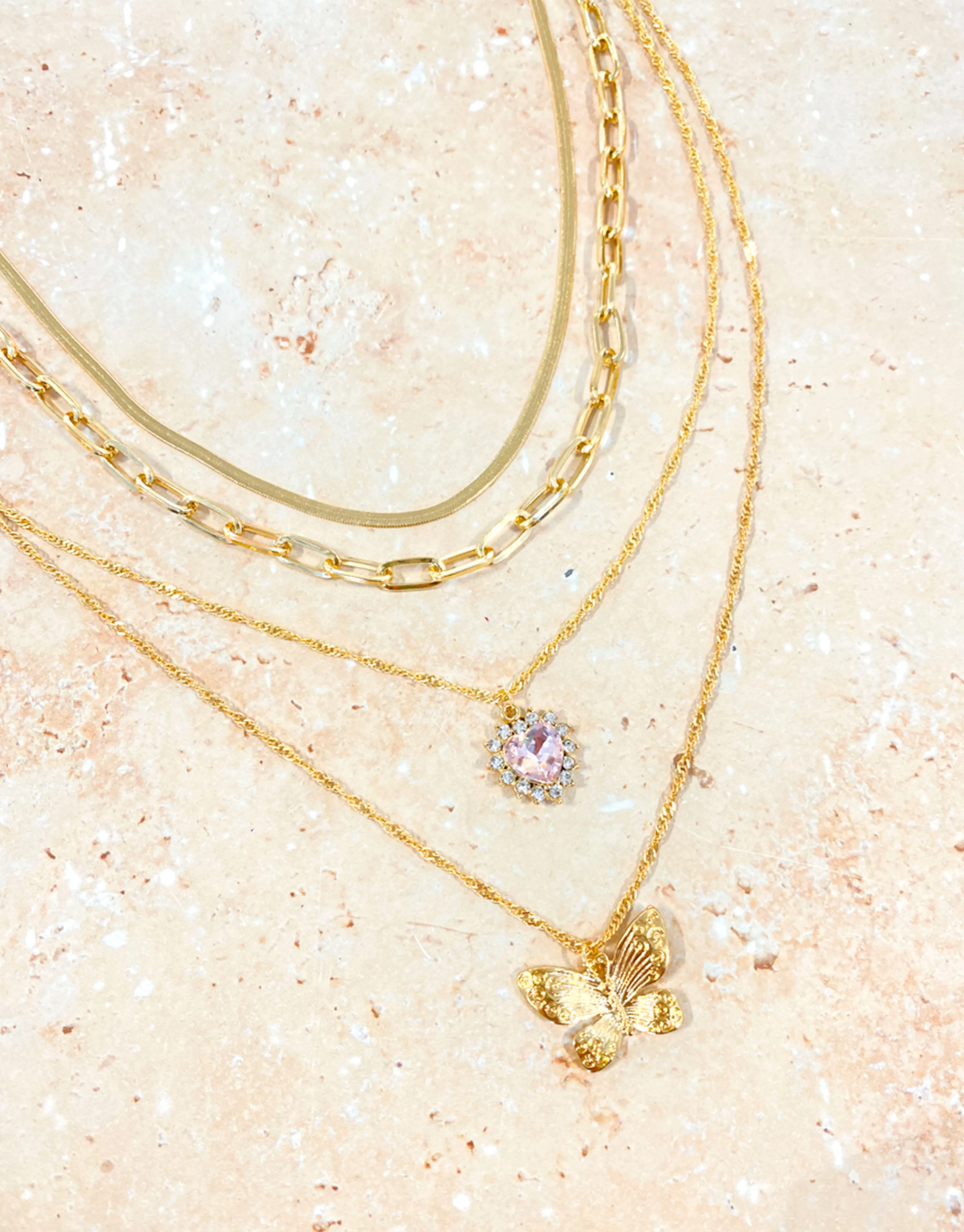 Butterfly & Heart Charm Necklace Set