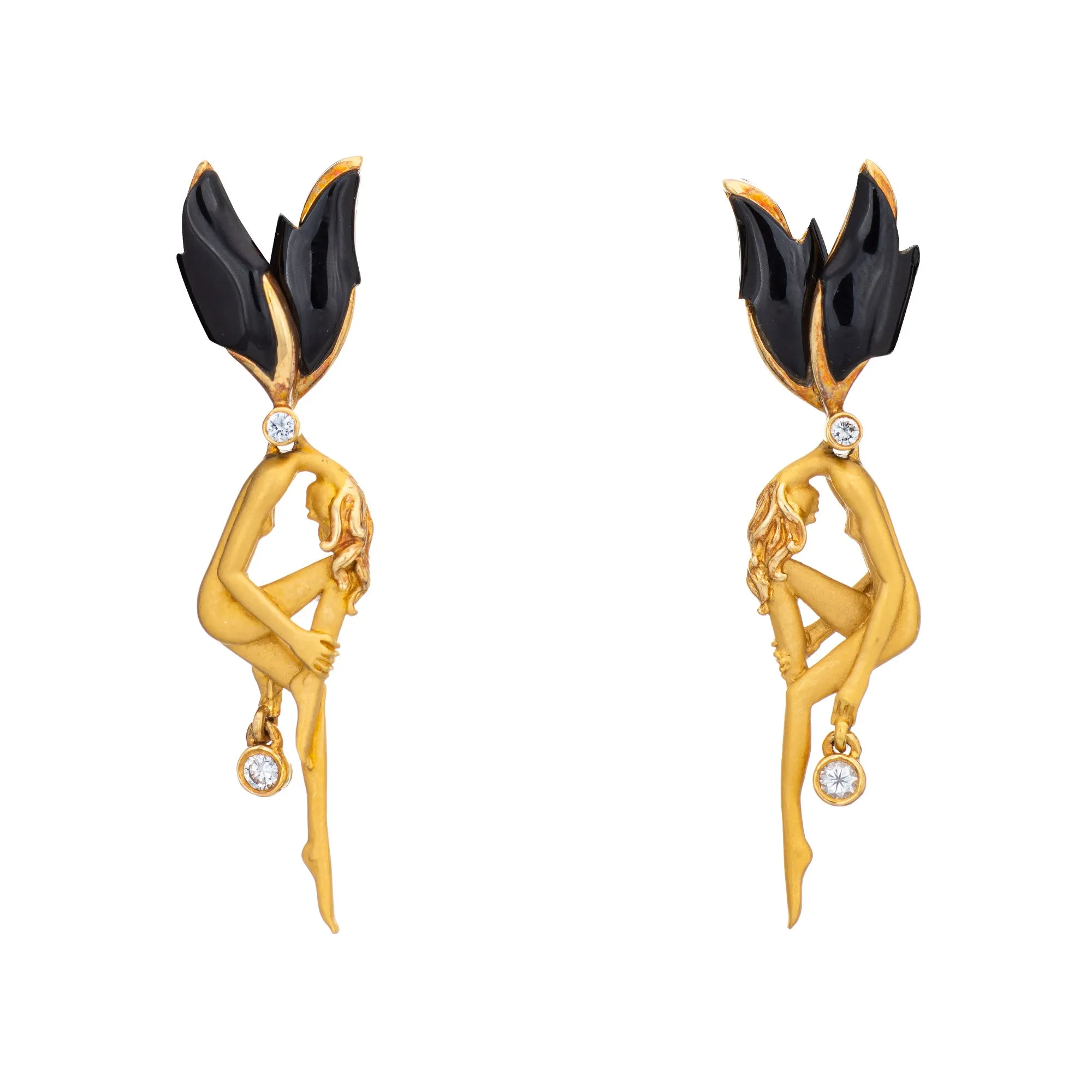 Carrera y Carrera Fairy Earrings Estate Diamond Drops Wings Onyx Jewelry