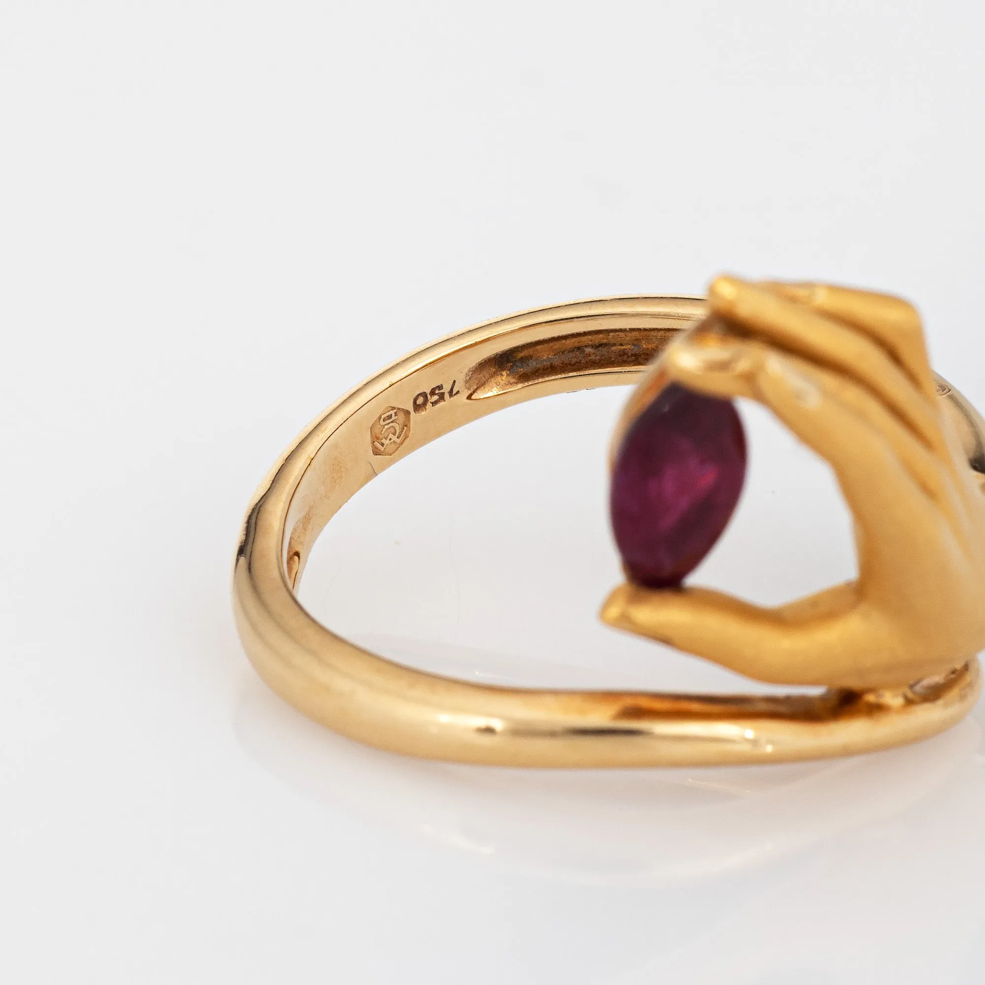 Carrera y Carrera Ruby Hand Ring Estate 18k Yellow Gold Sz 5.5 Signed Jewelry