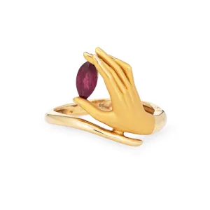 Carrera y Carrera Ruby Hand Ring Estate 18k Yellow Gold Sz 5.5 Signed Jewelry
