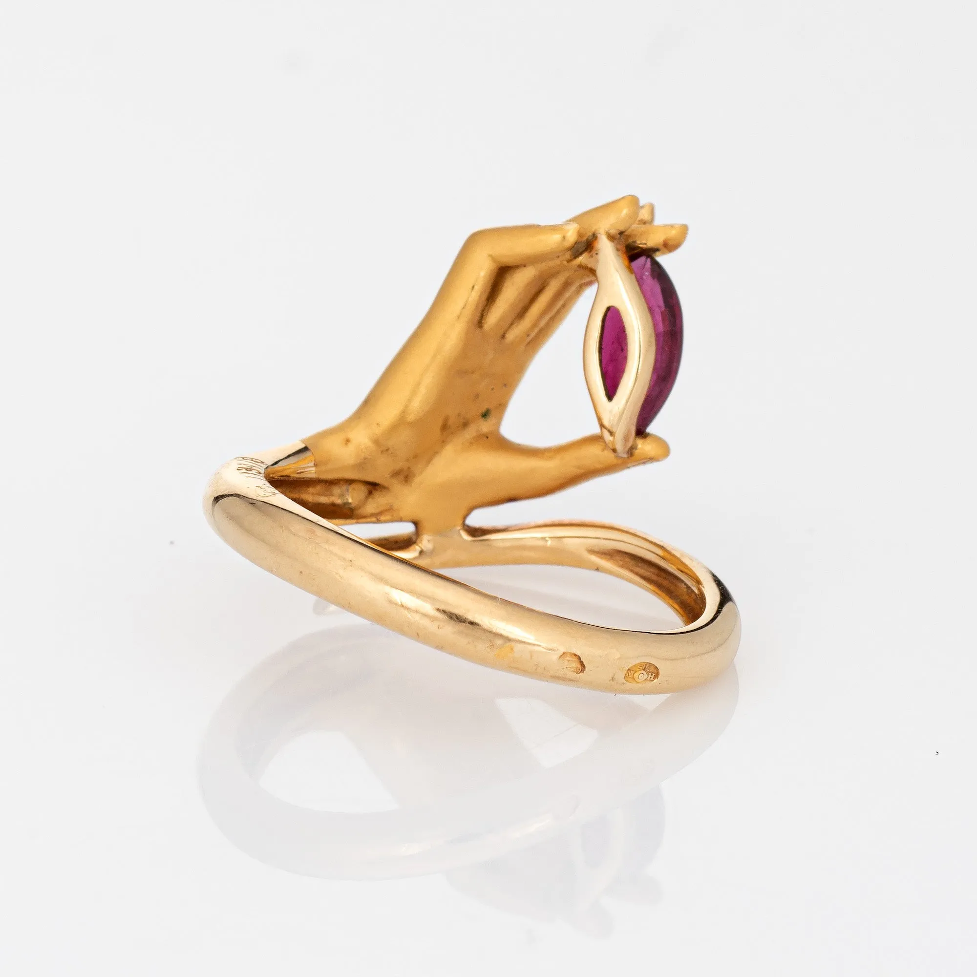 Carrera y Carrera Ruby Hand Ring Estate 18k Yellow Gold Sz 5.5 Signed Jewelry