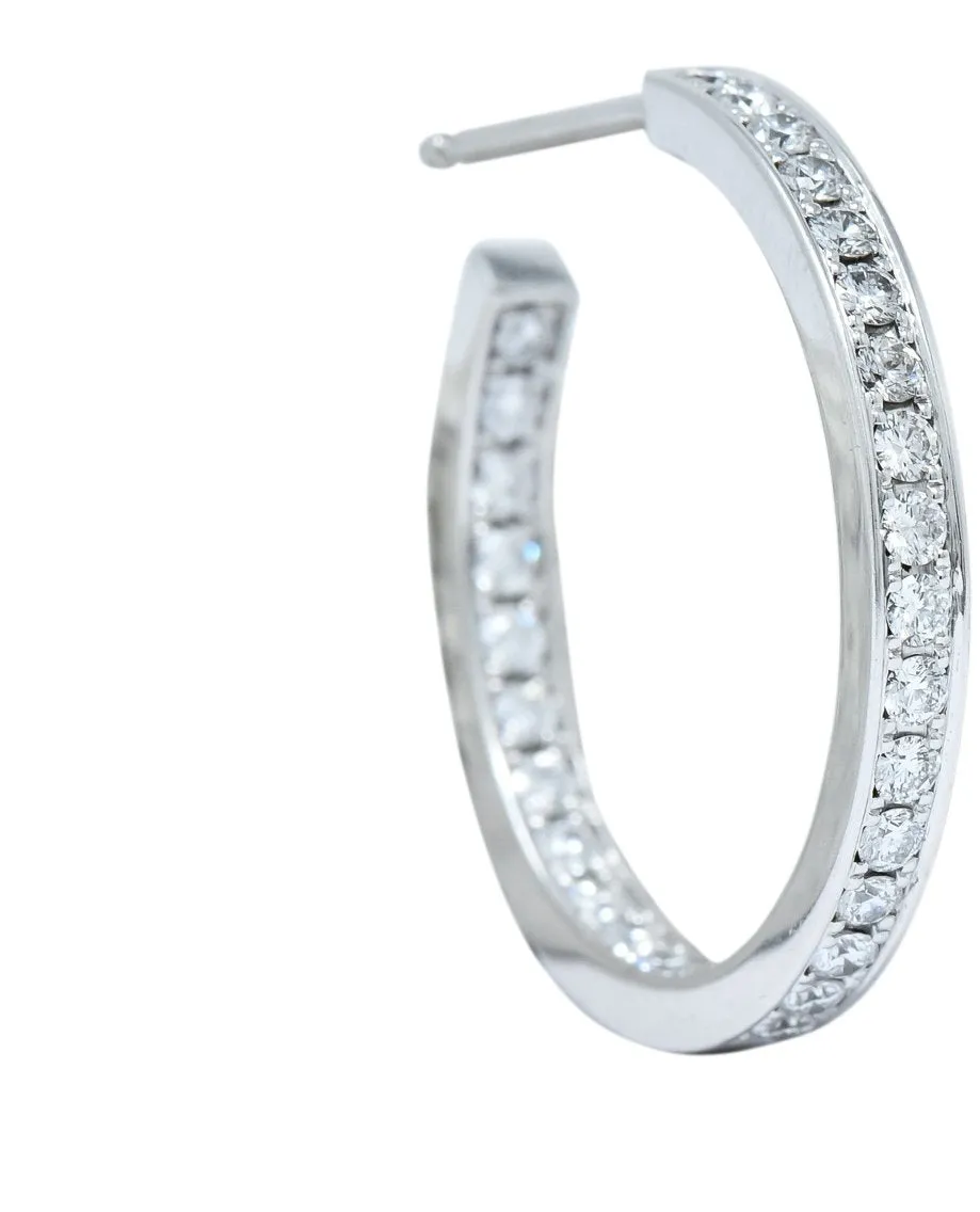 Cartier 1.80 CTW Diamond 18 Karat White Gold Contemporary In-Out Hoop Earrings