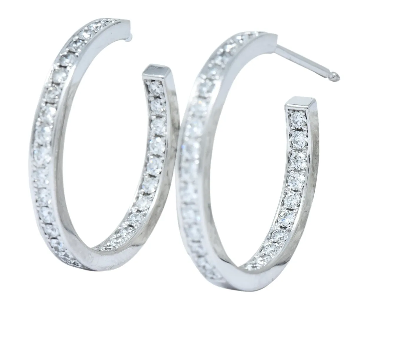 Cartier 1.80 CTW Diamond 18 Karat White Gold Contemporary In-Out Hoop Earrings