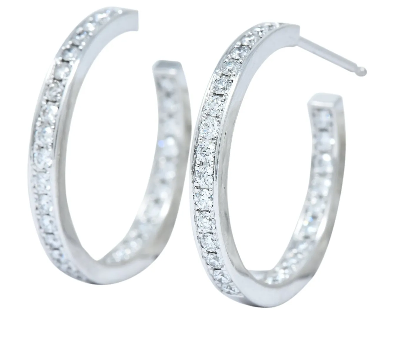 Cartier 1.80 CTW Diamond 18 Karat White Gold Contemporary In-Out Hoop Earrings