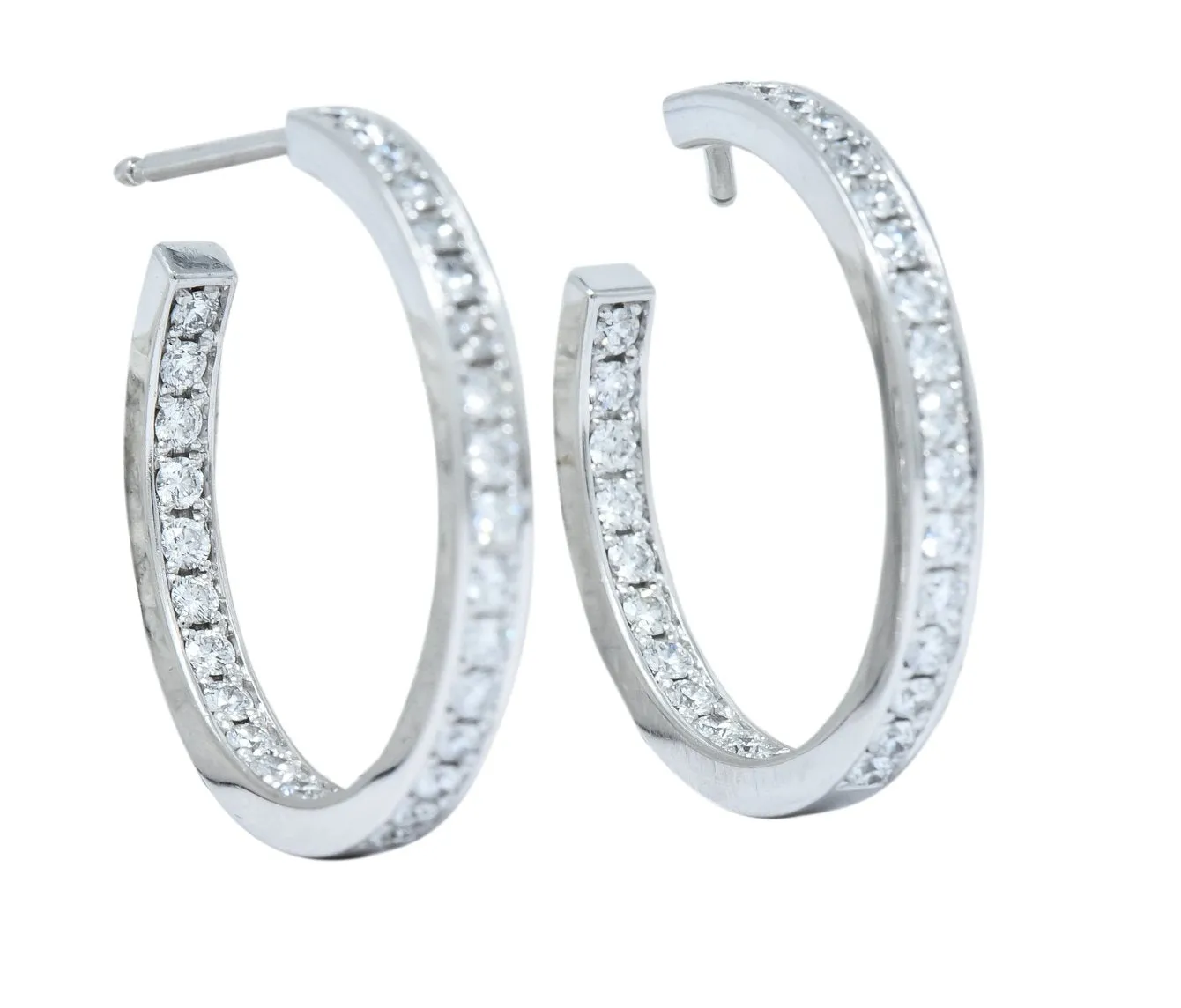 Cartier 1.80 CTW Diamond 18 Karat White Gold Contemporary In-Out Hoop Earrings